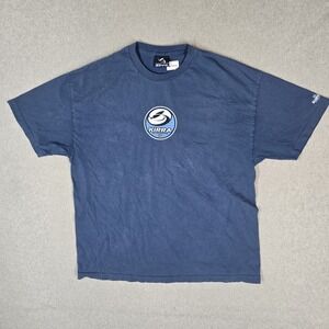 VINTAGE Kirra Men Shirt XXL Blue Surfboard Surf Graphic Logo Short Sleeve READ